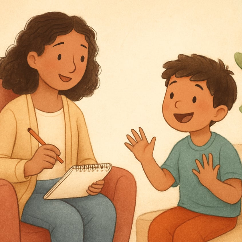 A therapist and child practicing coping skills for behavioral challenges.