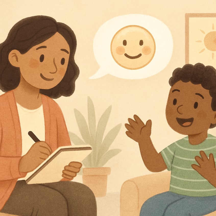 A client tracking progress on a behavior log with support from a therapist.