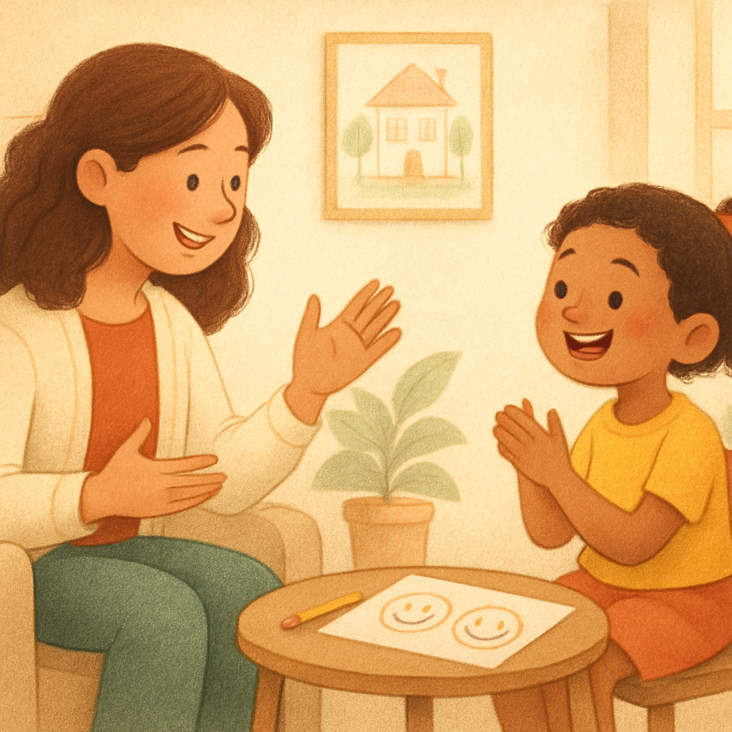 A child engaging in structured play therapy to support positive behavior.