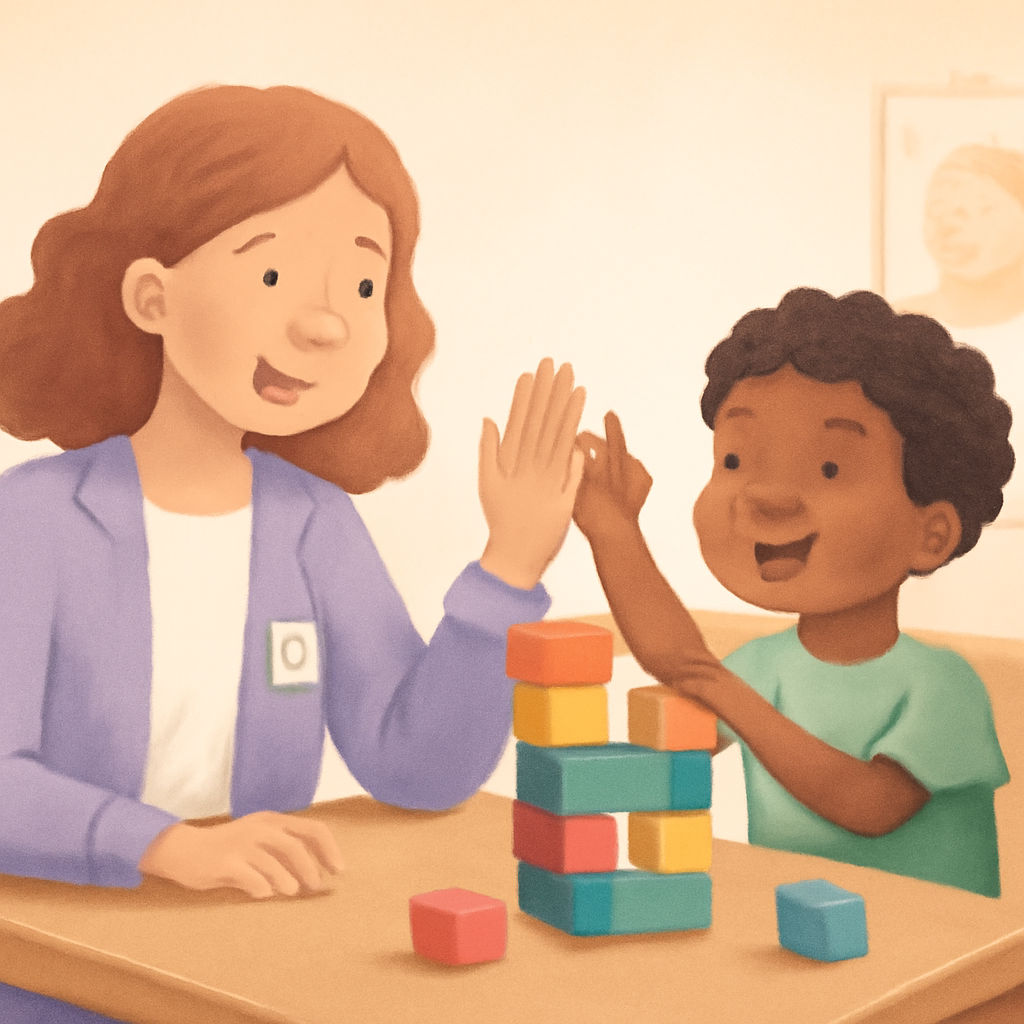 A classroom setup with visual aids, sensory tools, and structured routines to support children with challenging behaviours.