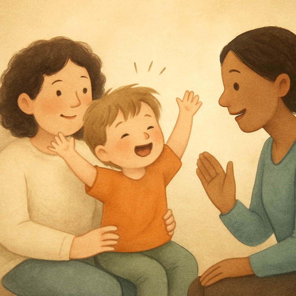 Behaviour support session involving a child and caregiver working together.