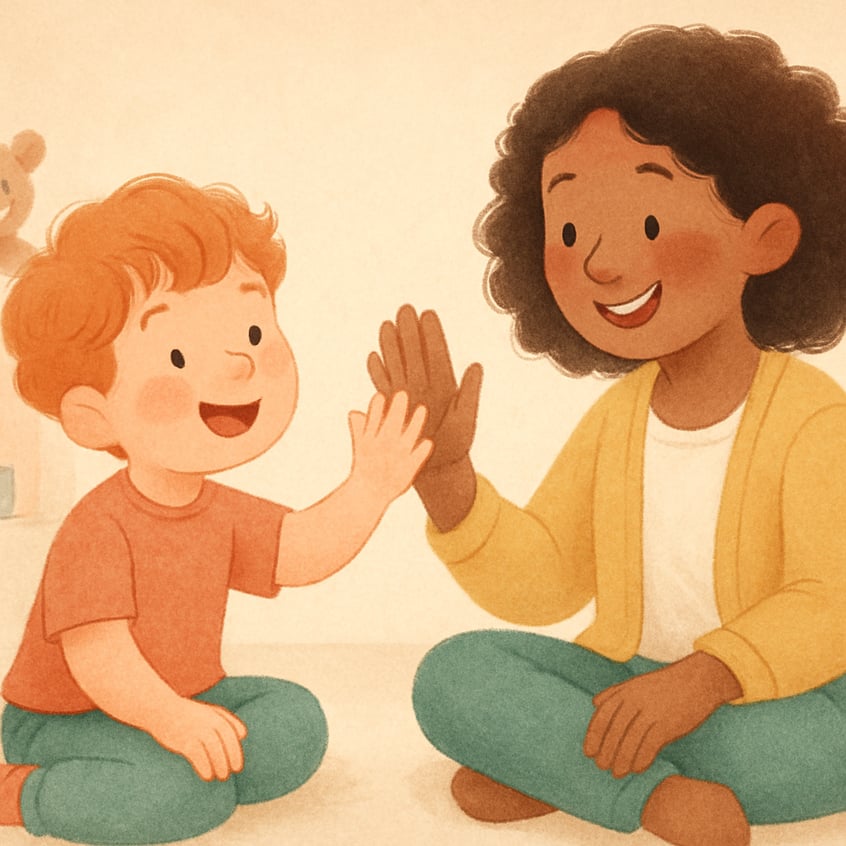 Specialist supporting a child’s communication and motor skills through play.