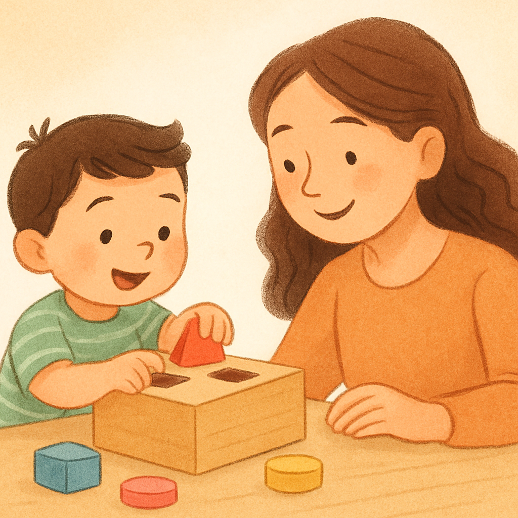 Therapist engaging a toddler in play-based early intervention therapy.