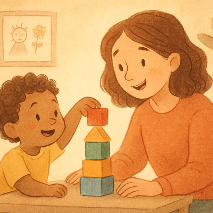 Therapist supporting a child’s developmental skills through guided activities.