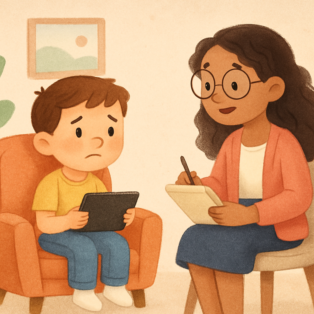 Client reflecting on emotions related to iPhone overuse during a therapy session.