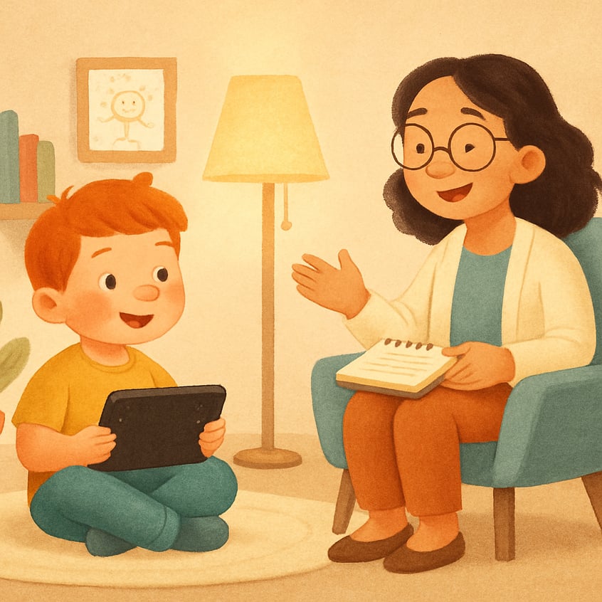 Therapist creating structured plan to manage gadget addiction.