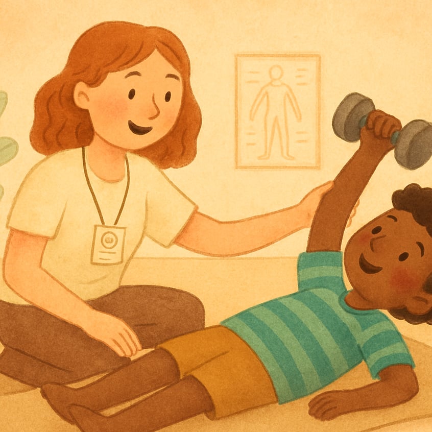 Exercise physiologist analyzing movement and posture during a fitness assessment.