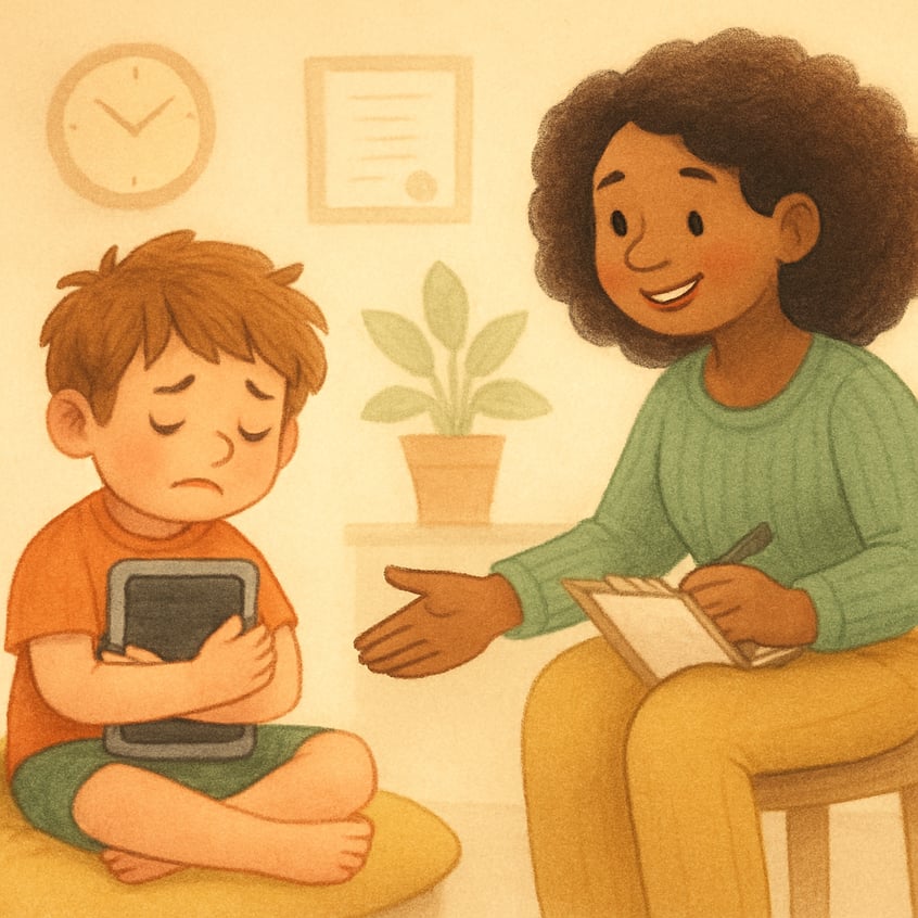 Illustration of balanced screen time with scheduled device use and offline activities.