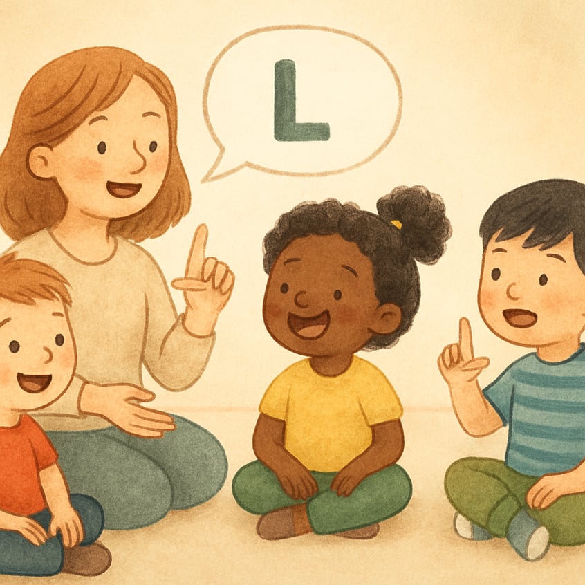 Speech therapist working with a child on pronunciation using flashcards.