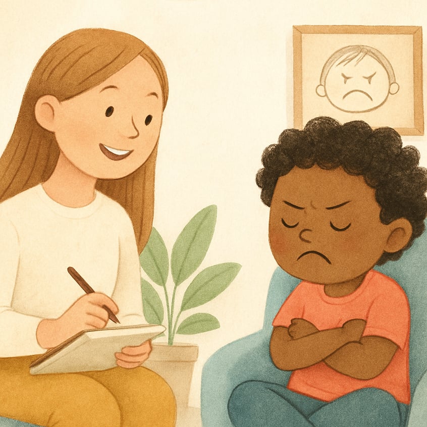 A young child learning emotional regulation through play therapy.