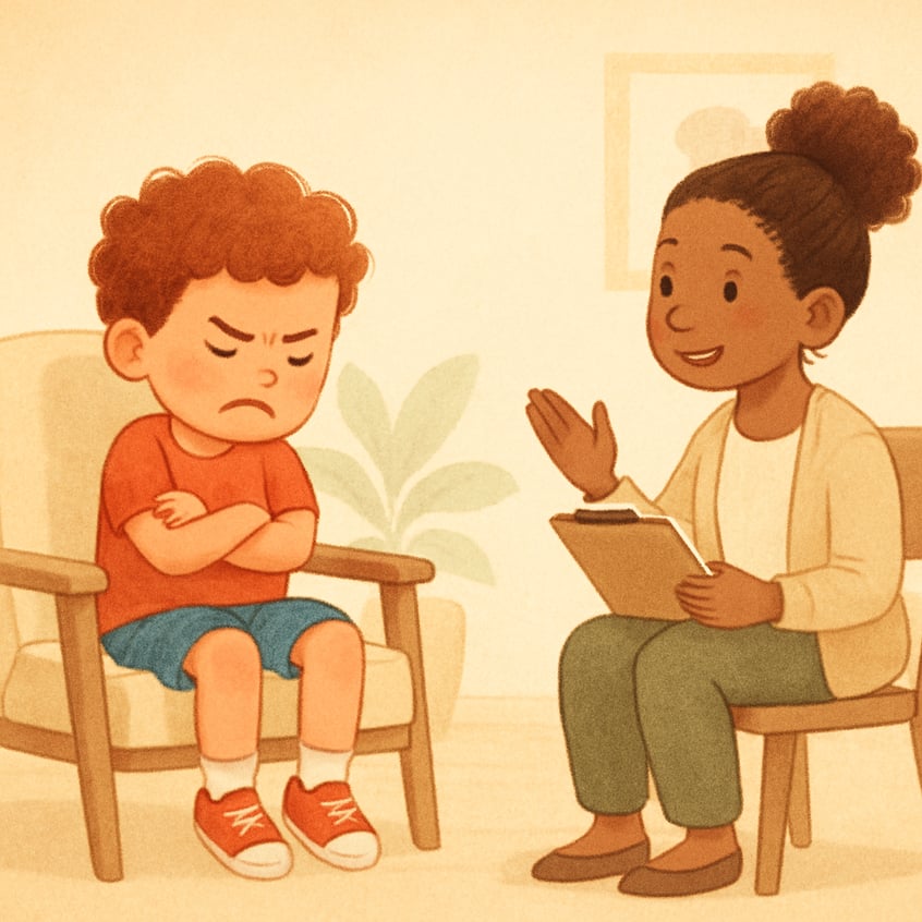 Therapist guiding a child through positive reinforcement exercises using reward tokens.