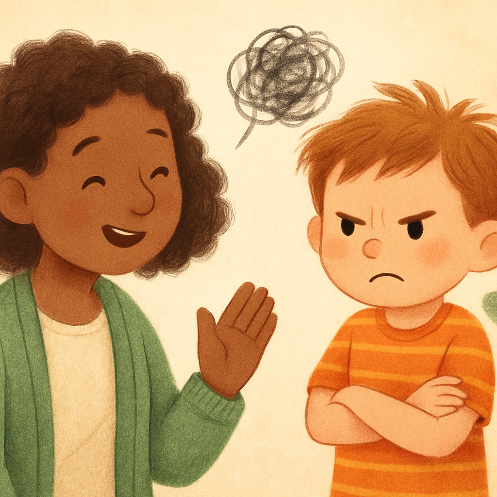 Caregiver and therapist discussing strategies to reduce misbehavior.