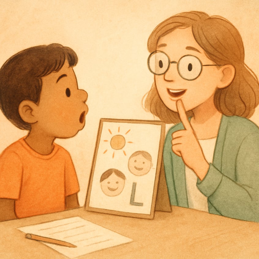 A child practicing clear pronunciation through structured speech activities.