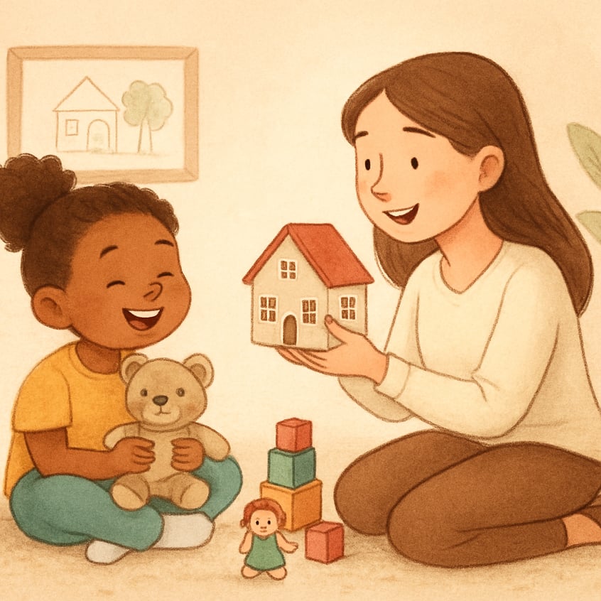 Child practicing mindfulness exercises during therapy to reduce screen reliance.