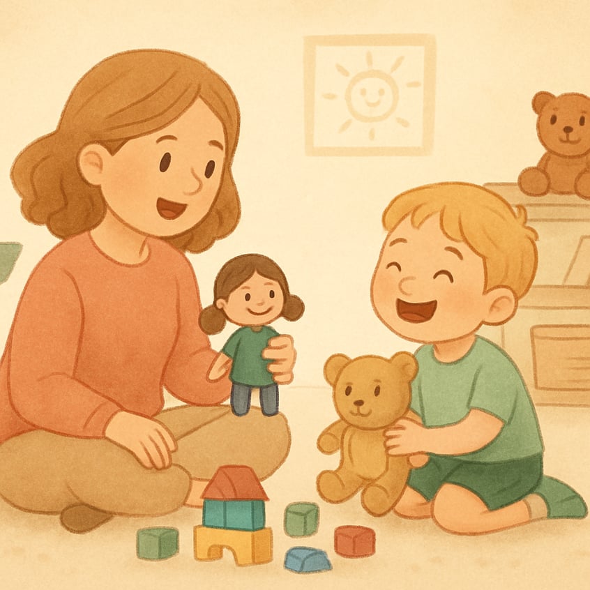 Child engaging in creative play while electronic devices remain out of reach.