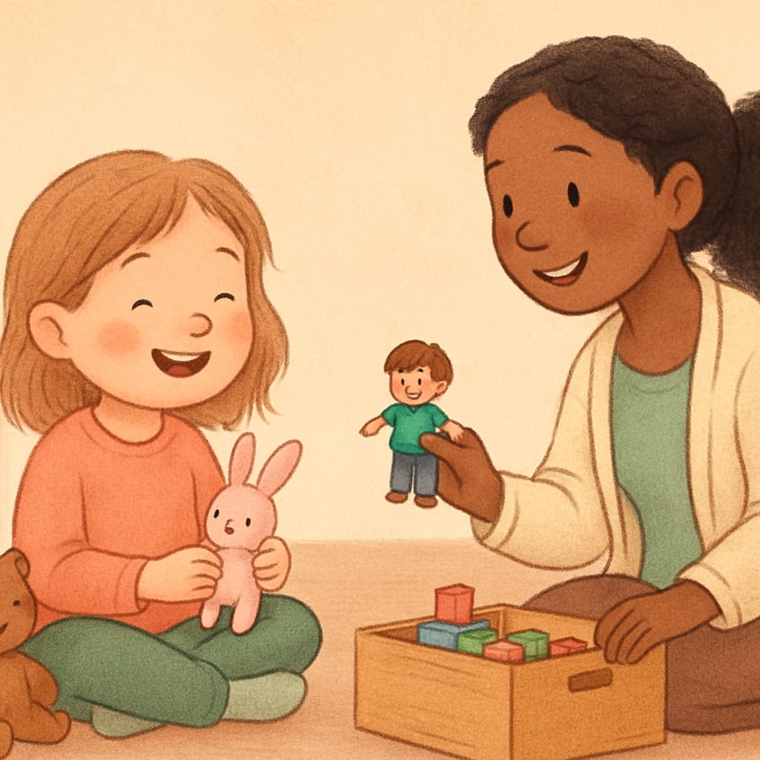 Child engaging in creative play while electronic devices remain out of reach.