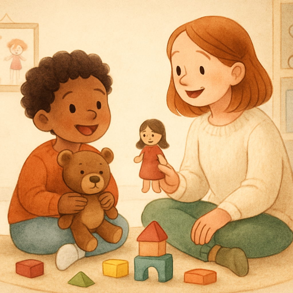 Child participating in a screen-free activity as part of therapy for excessive gadget use.