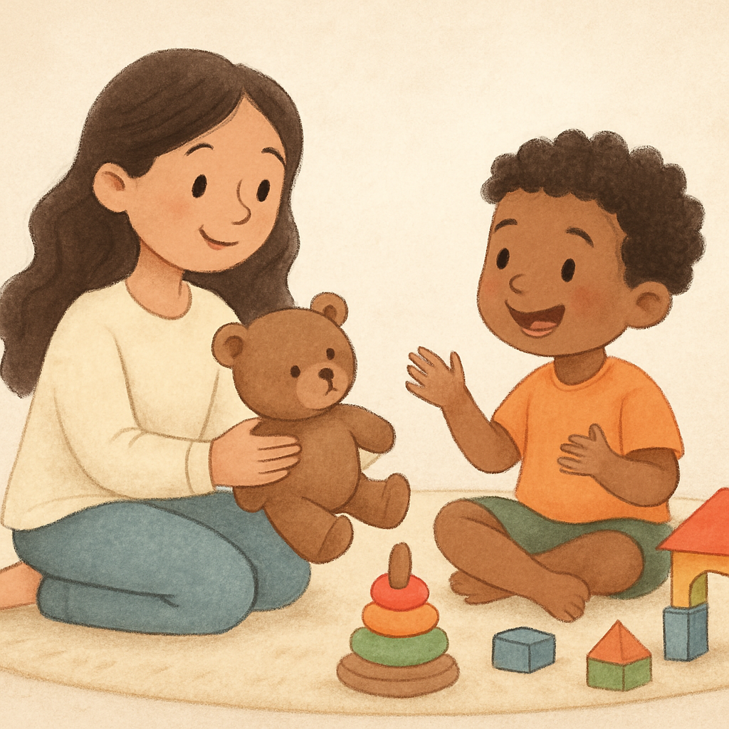 Child engaging in creative play while electronic devices remain out of reach.