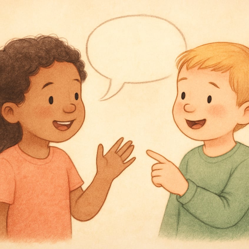 Children practicing turn-taking during a group conversation activity.