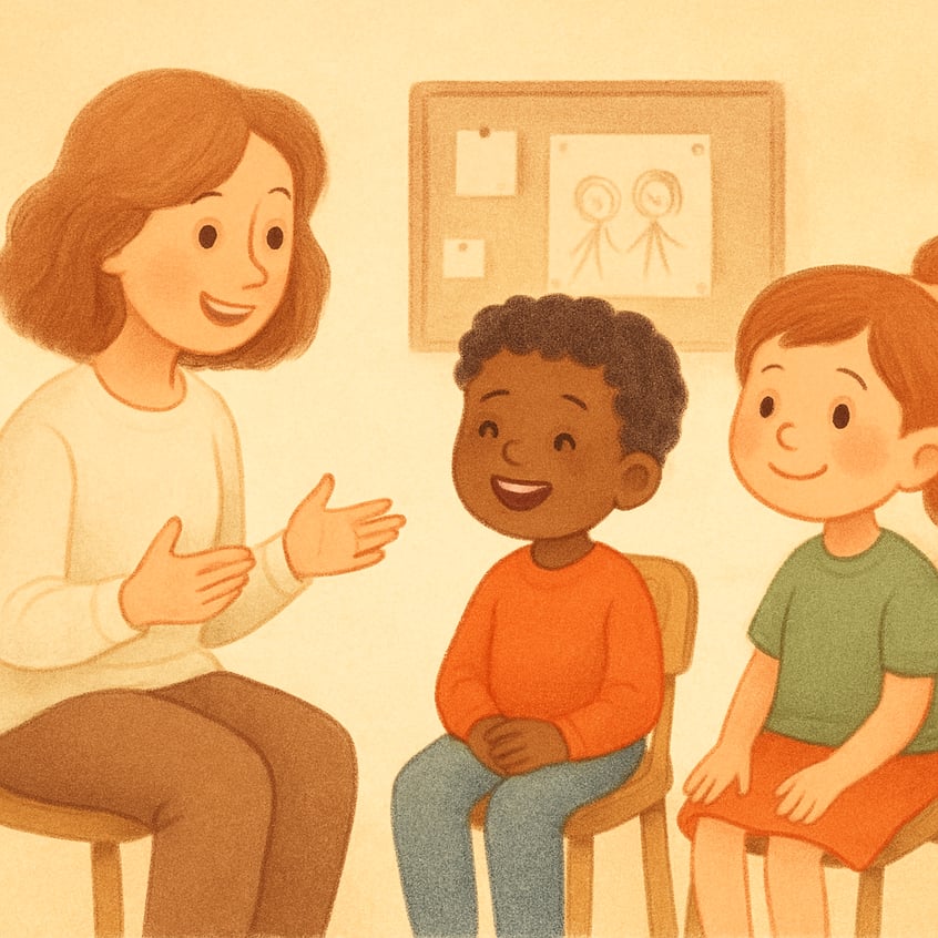 Group therapy session focused on building social interaction skills.