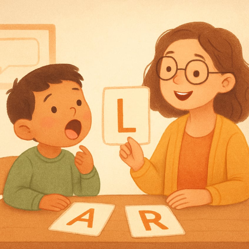 Young child attending a speech therapy session with a friendly therapist.