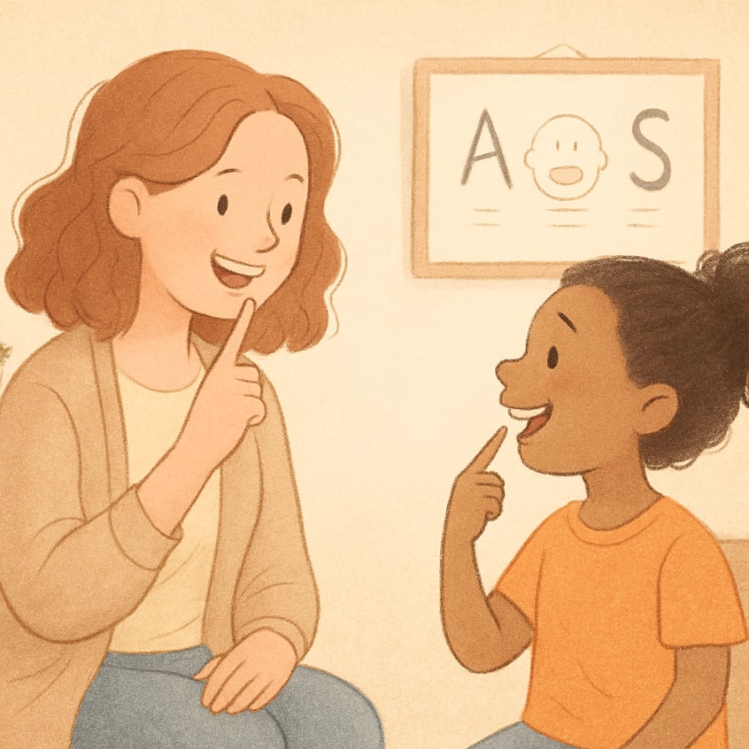 Speech therapist supporting social communication skills.