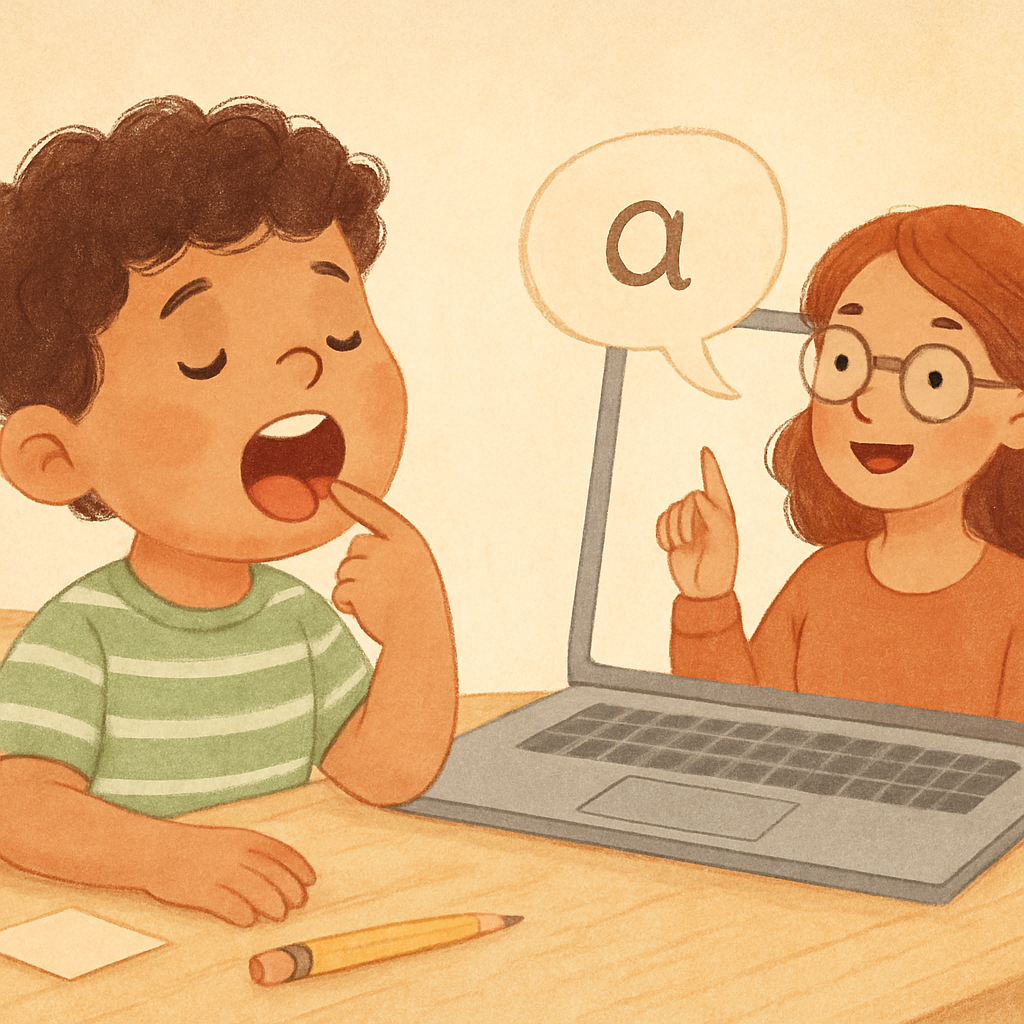 Speech therapist and child celebrating progress after completing a speech activity.