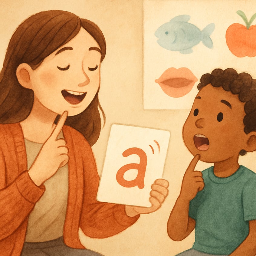 Speech pathologist using visual supports to encourage communication.