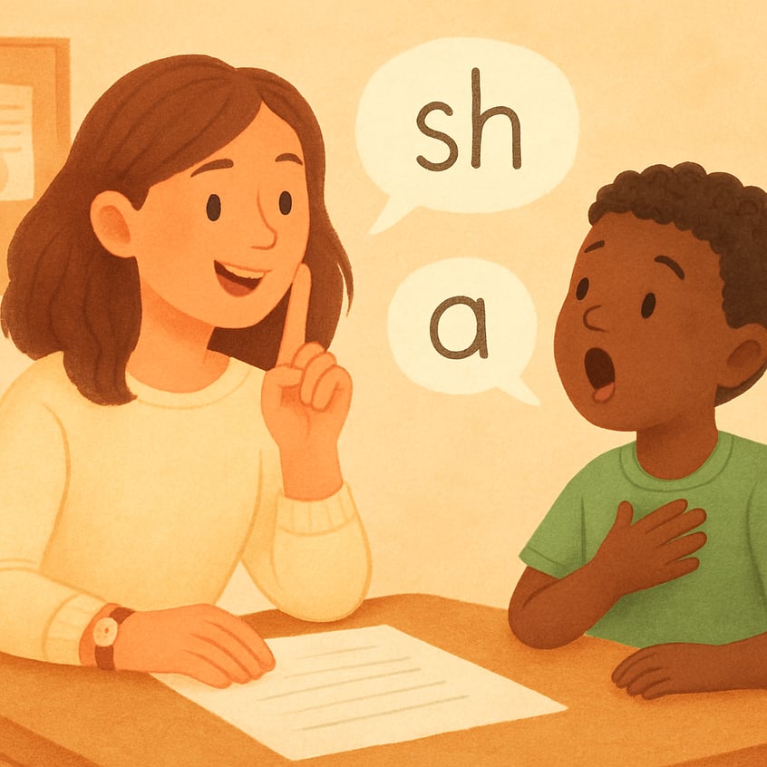 Speech therapist taking notes while listening to a client speak during a session.