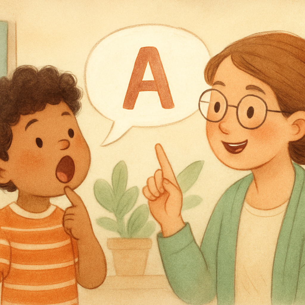 Speech therapist guiding an adult patient through language exercises.