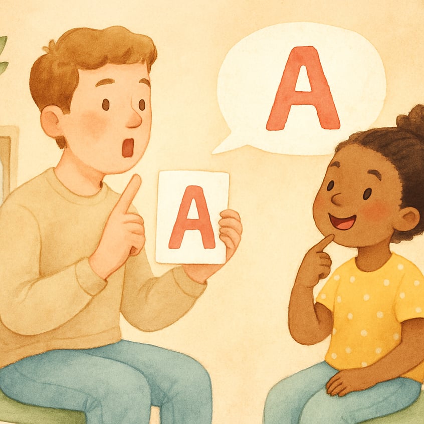 Speech therapist conducting a language assessment with a young student.