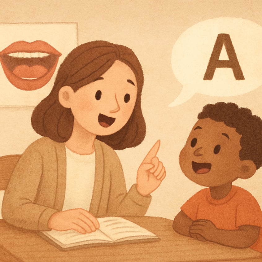 Speech therapist guiding an adult patient through language exercises.