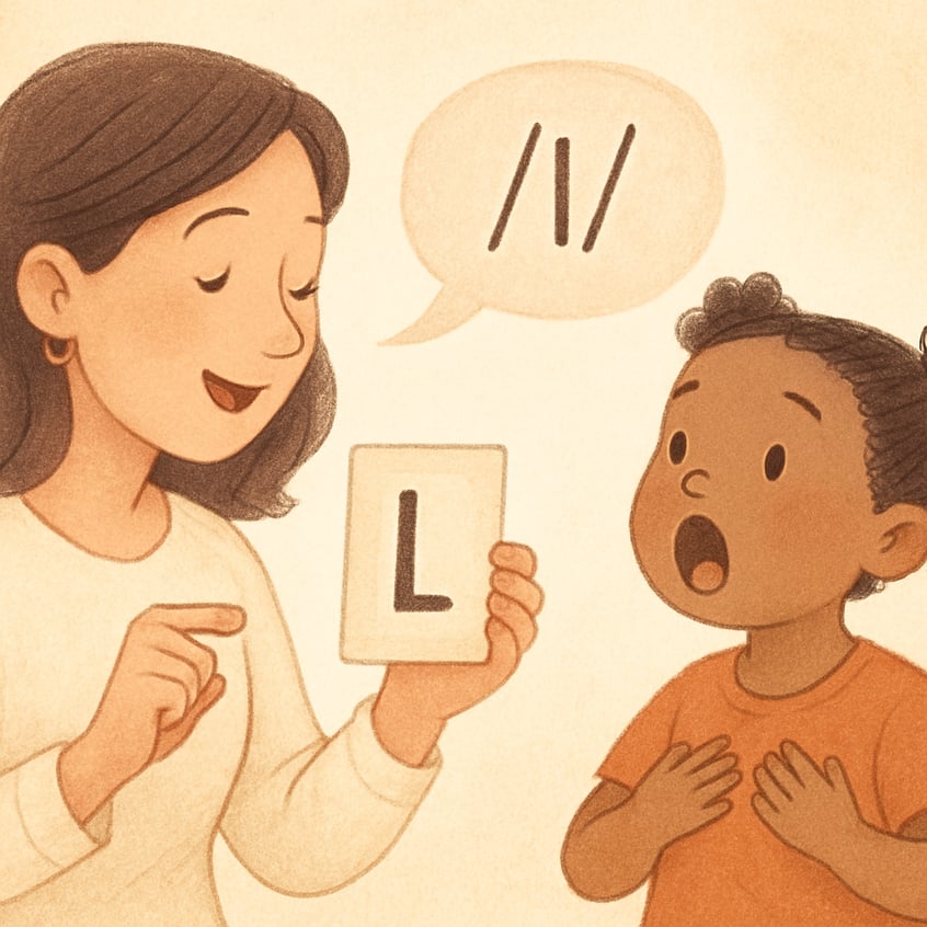 Child engaging in speech practice while therapist observes and guides.