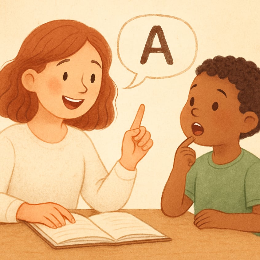 Therapy session focused on language development with a child and a speech therapist.