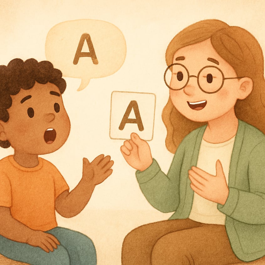 A toddler using gestures to communicate while a caregiver responds with encouragement.