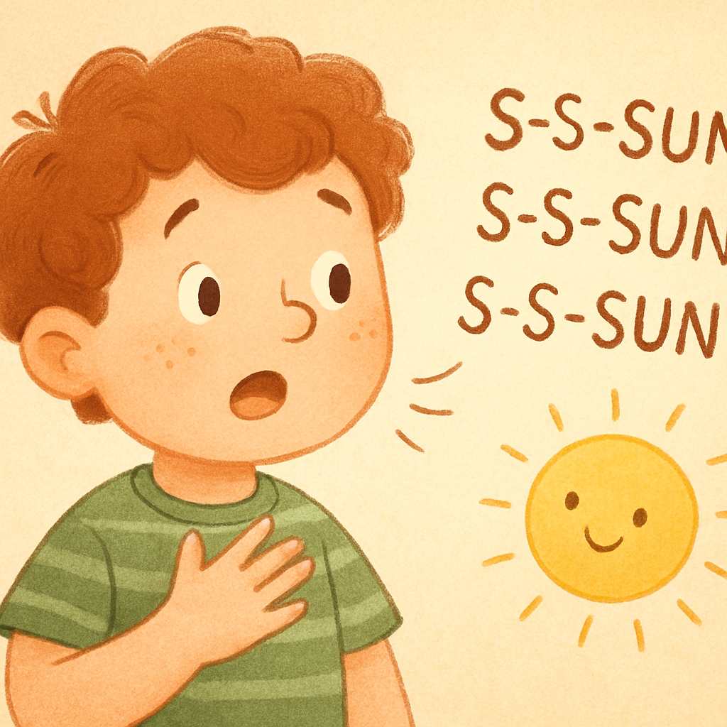 Young child practicing sounds and words in a calm, supportive therapy environment.