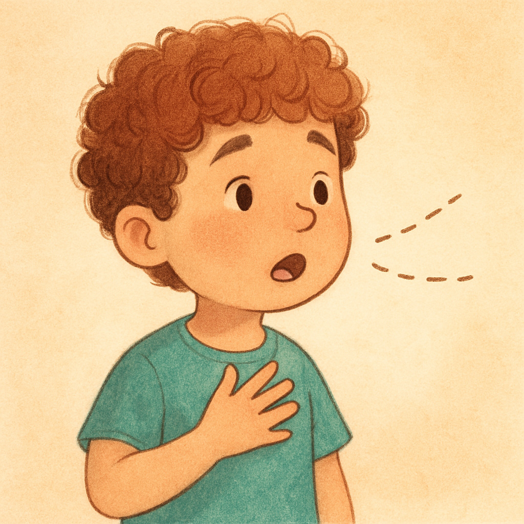 Child practicing controlled breathing as part of stuttering therapy.