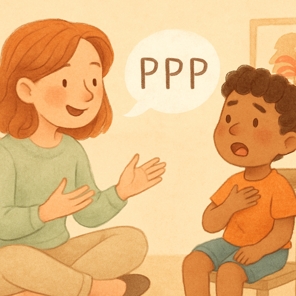 A person taking a deep breath before continuing to speak in a calm setting.