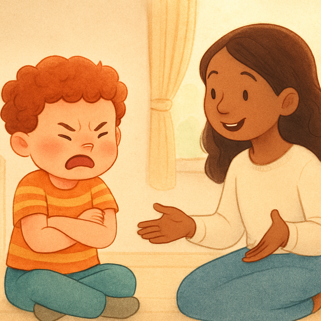 Child sitting on the floor upset during a tantrum.