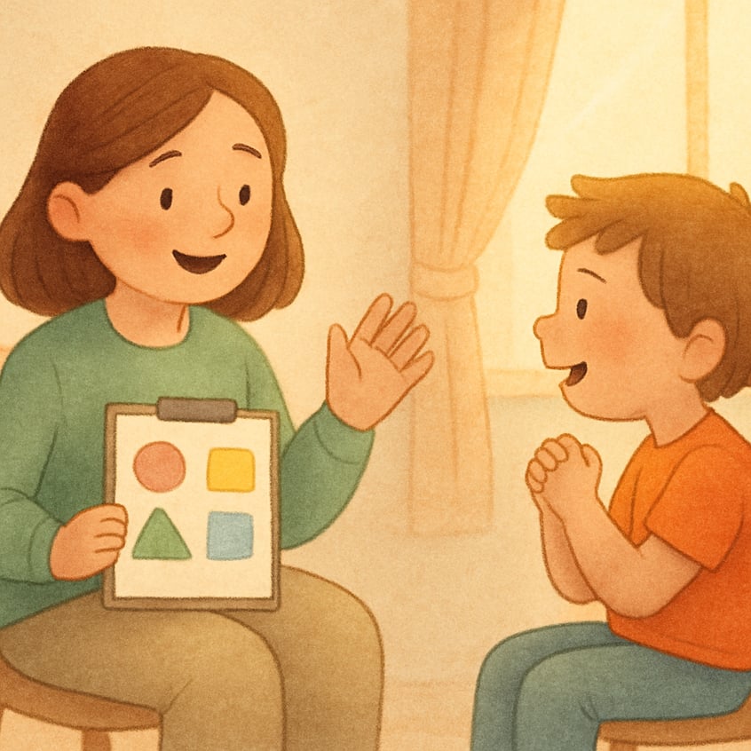 Create 4 separate photos of childrens illustrations in a 12 aspect ratio related to the topic Applied Behavior Therapy Use soft natural colours gentle-1