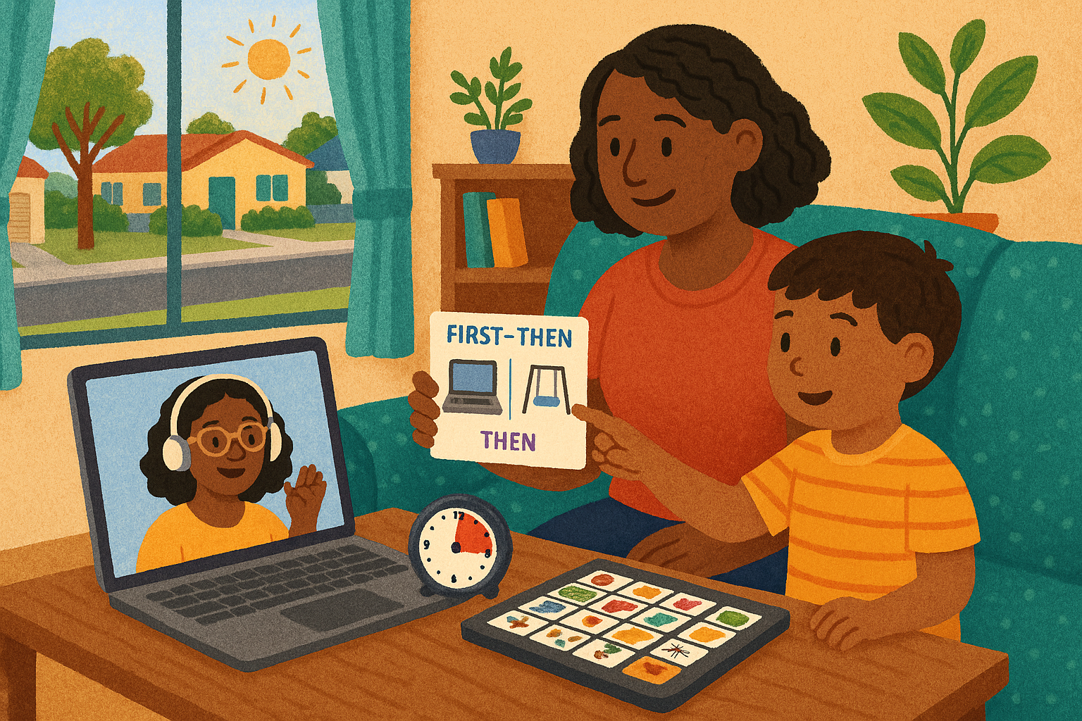 Parent and child joining behaviour therapy online.