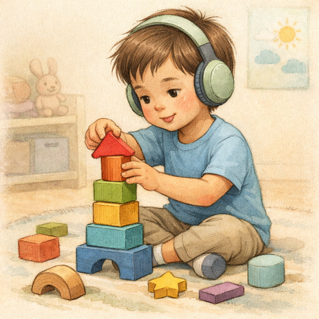 Child switching from tablet use to hands-on play activities for balanced development.