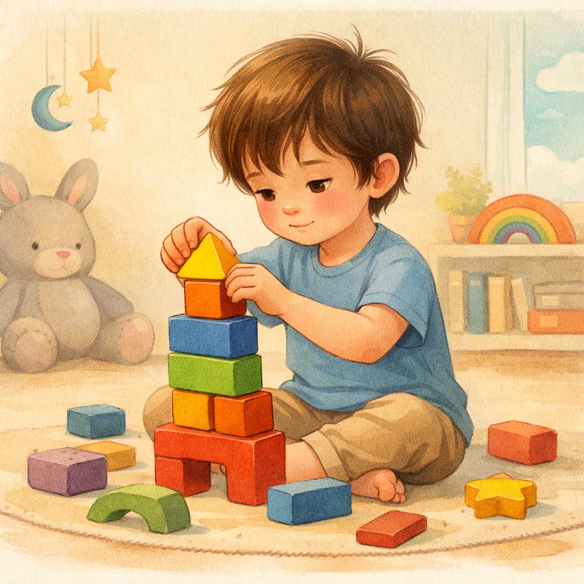 Child playing with toys instead of using a tablet after screen time restriction.
