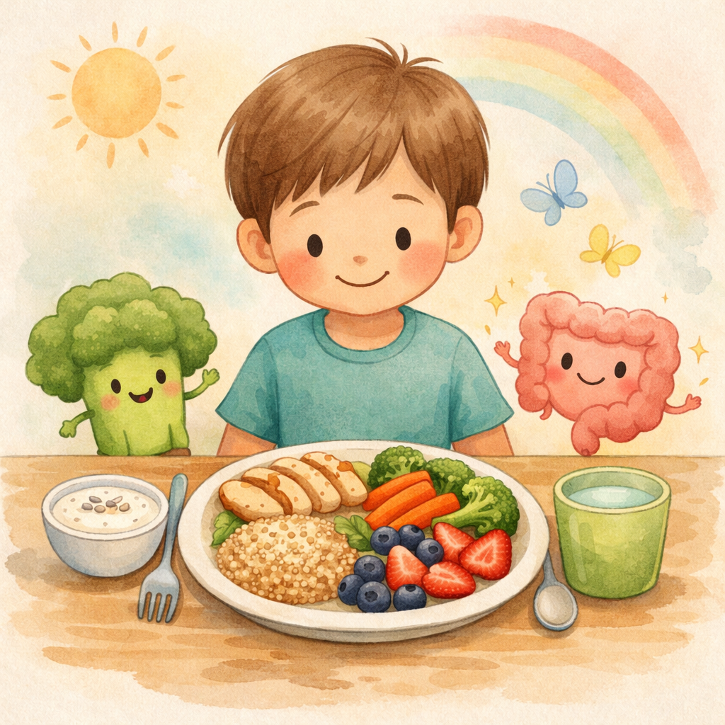 Plate featuring gluten-free and dairy-free food options often used in autism diet plans.