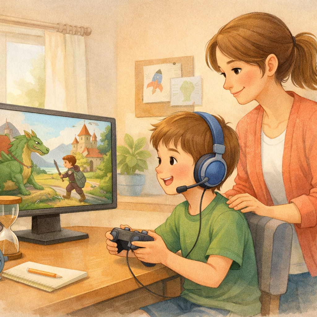 Parent using parental control settings on a gaming console to restrict access.