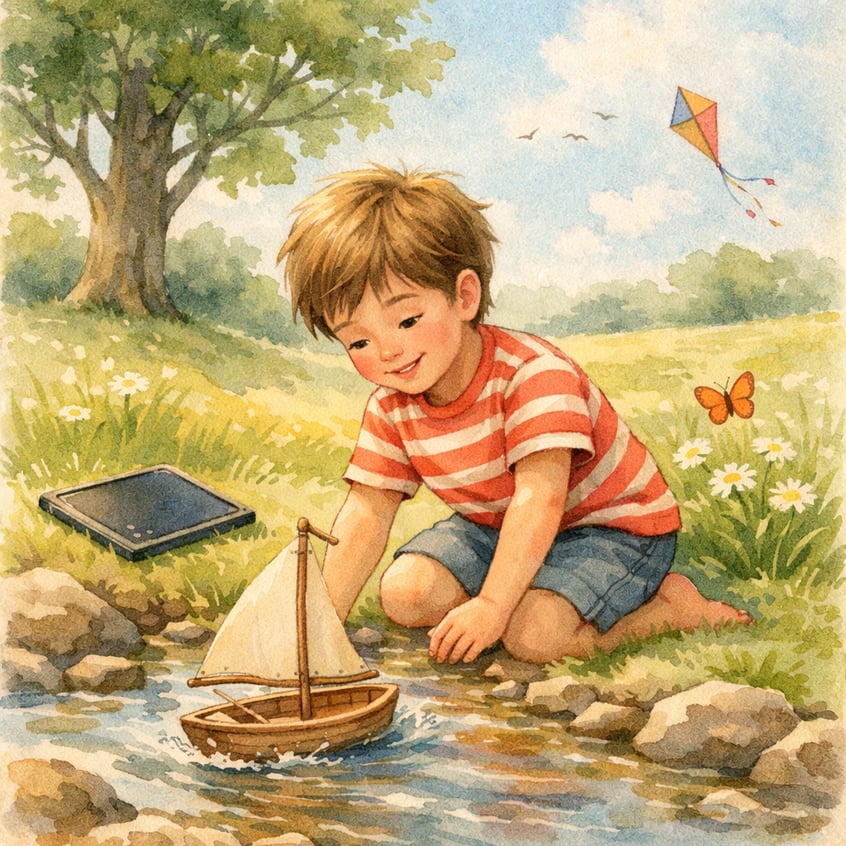 Kids playing outside after completing their allowed screen time for the day.