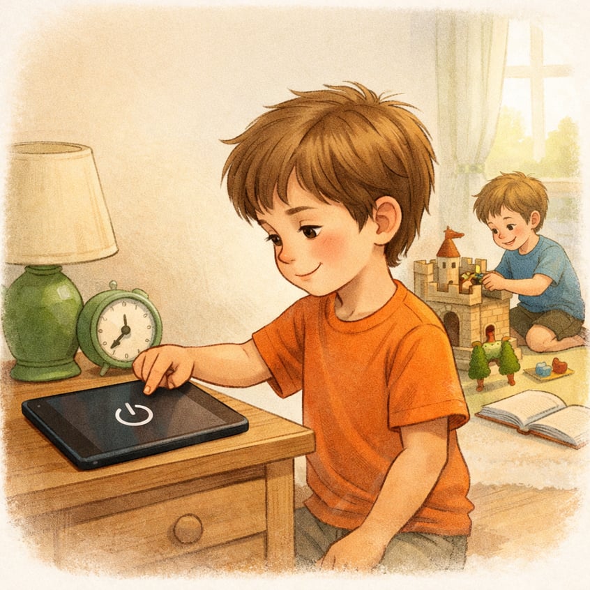 Child turning off a device to engage in offline activity