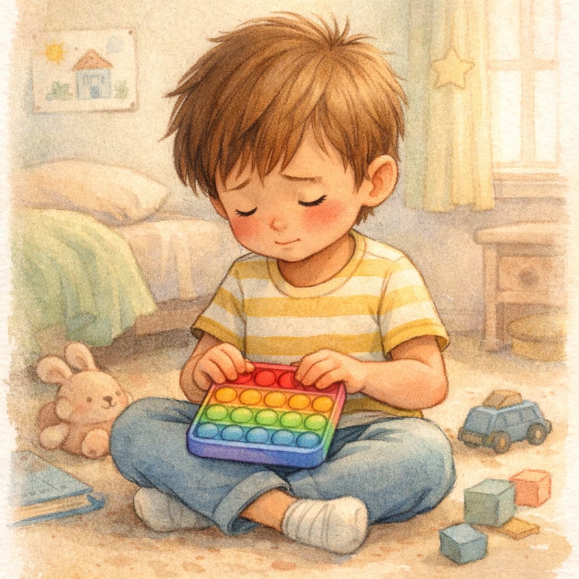 Child using a sensory toy to calm down during an overwhelming moment.