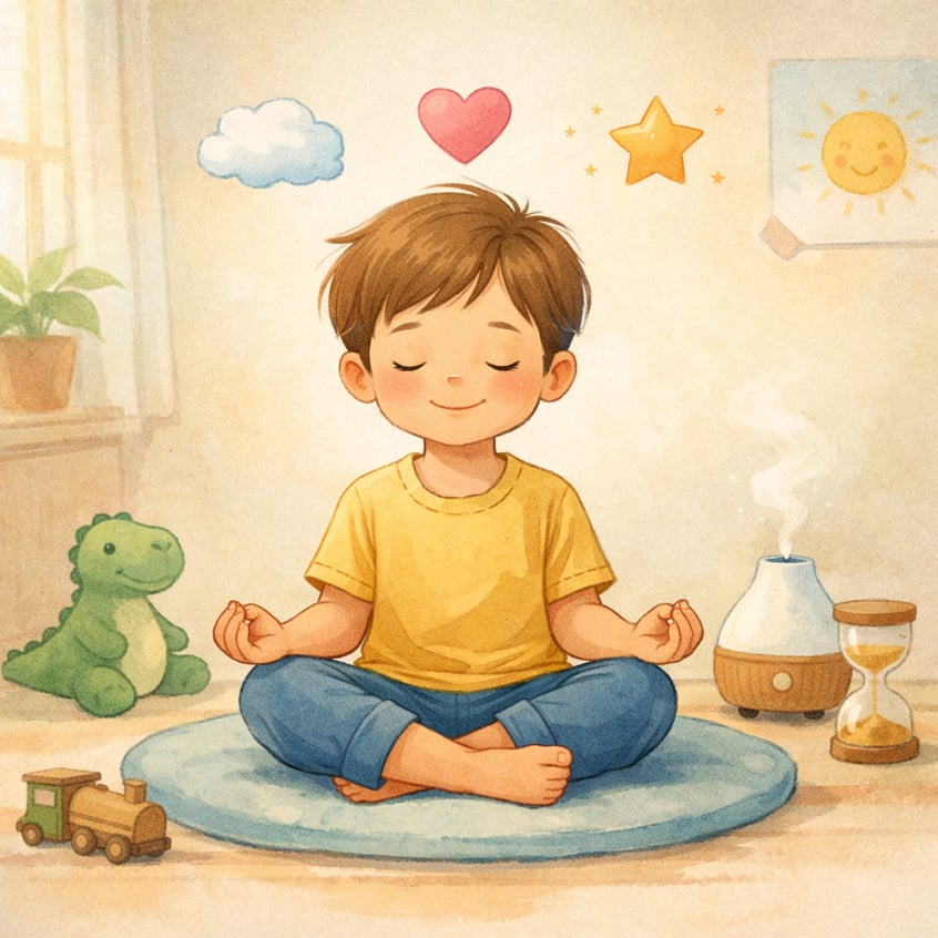 Child with autism practicing calming techniques to manage stress and cortisol levels.