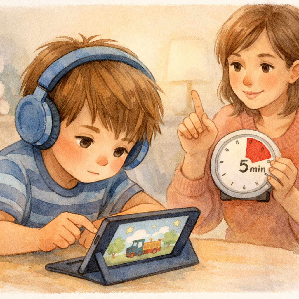 Parent setting screen time limits on a child’s tablet using parental controls.